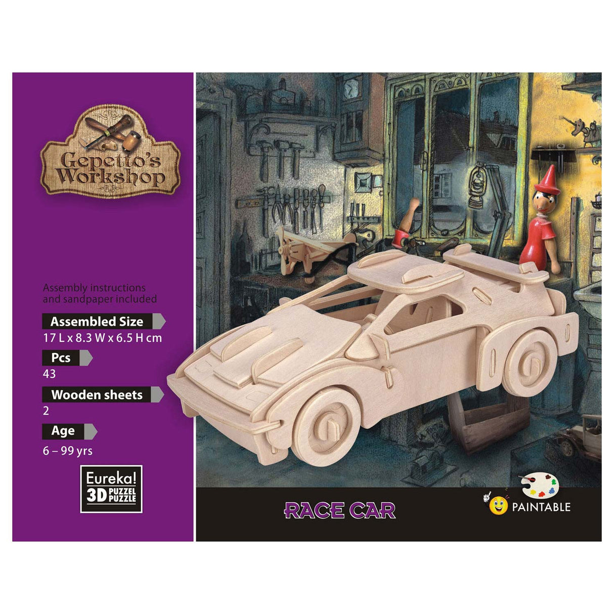 Kit de construction en bois 3d atelier d'Eureka Gepetto - voiture de course