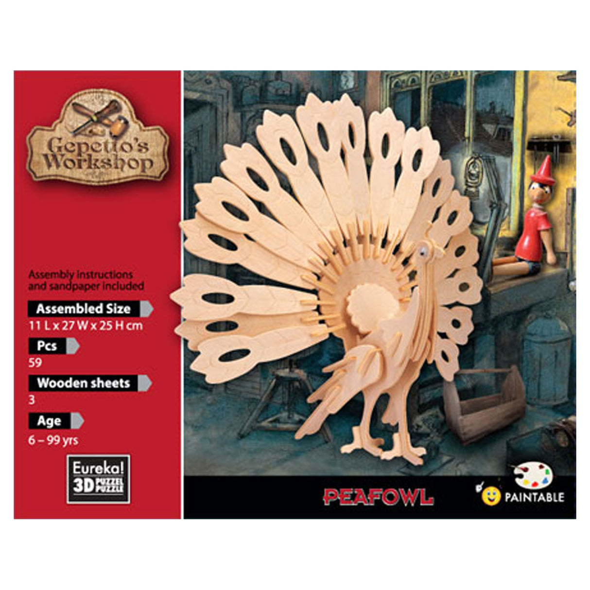 Kit de construction en bois 3d L'atelier d'Eureka Gepetto - Paon