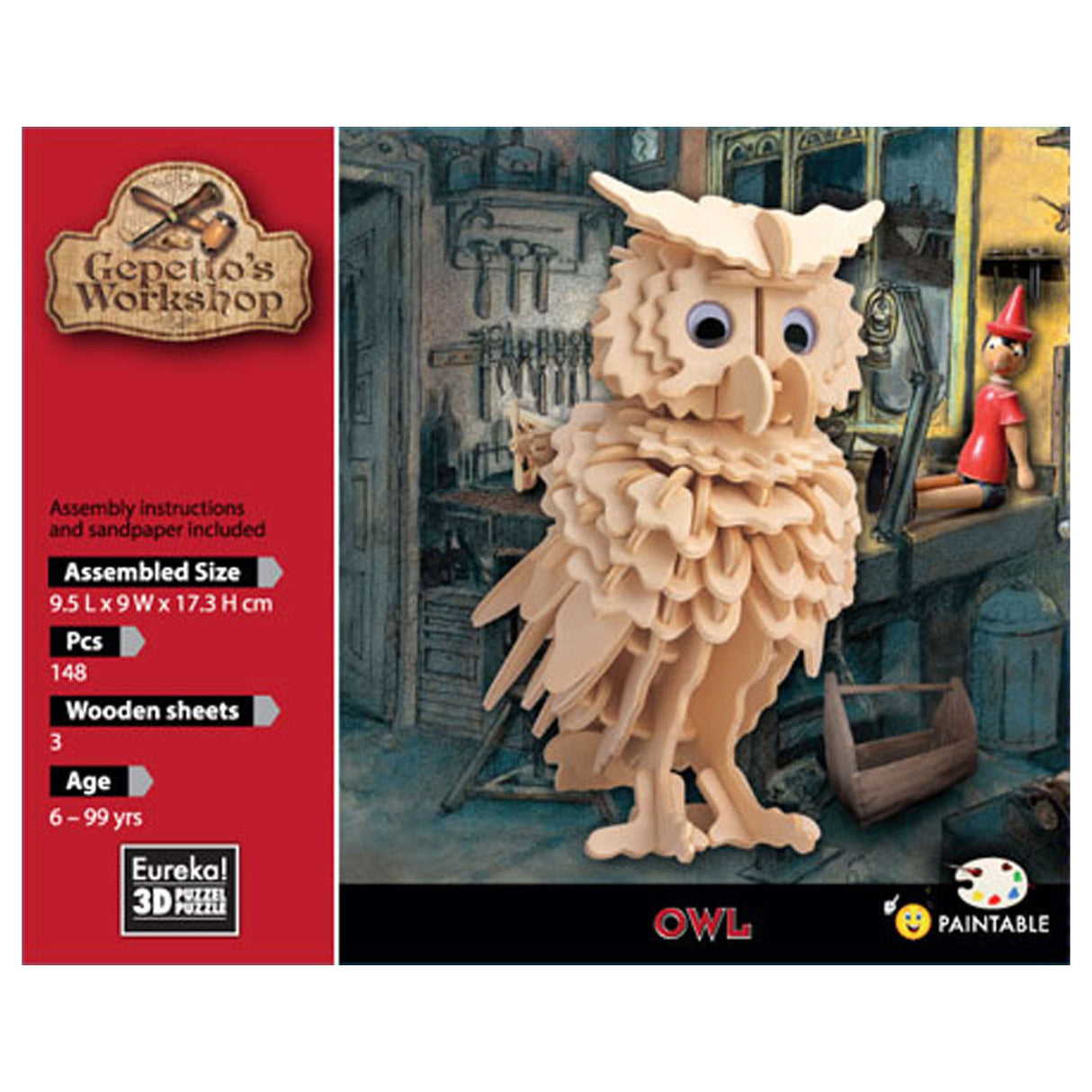 Atelier d'Eureka Gepetto Ensemble de construction en bois 3D - OWL