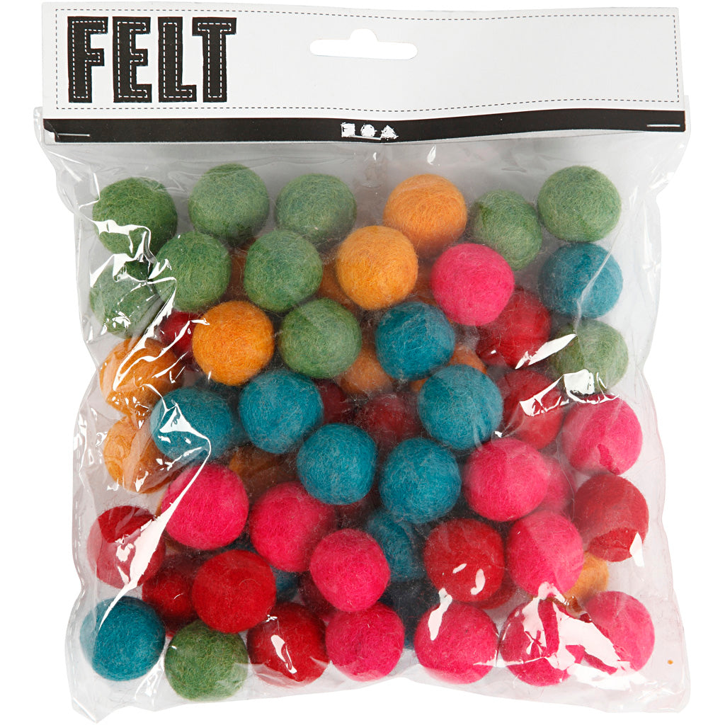 Perles de laine Creativ company, d 20 mm, couleurs fortes, 64 pièces 1 boîte