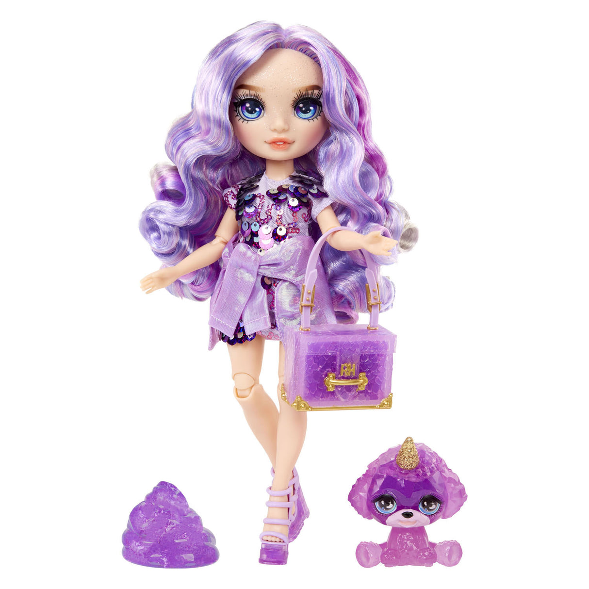 Poupée mannequin classique Rainbow High - 28 cm - violette (violet) - avec set de slime et animal