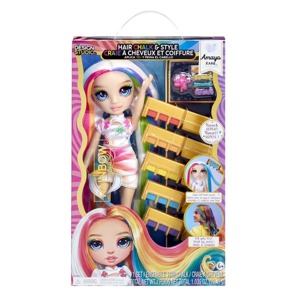 Mga entertainment poupée haute couture arc-en-ciel avec craie pour cheveux - arc-en-ciel amaya