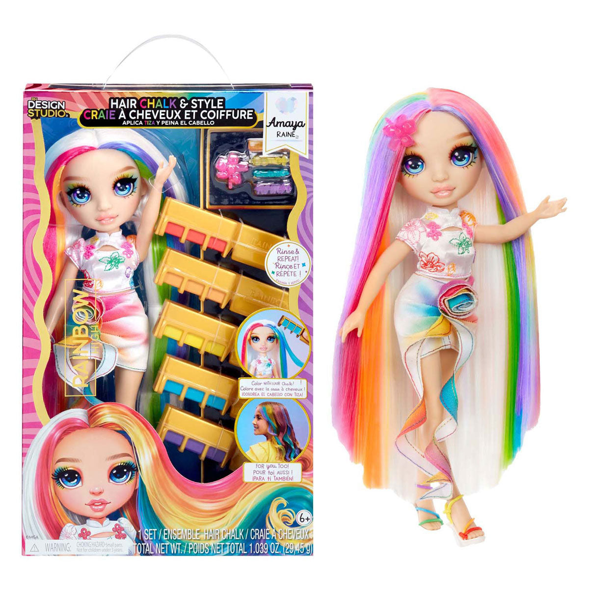 Mga entertainment poupée haute couture arc-en-ciel avec craie pour cheveux - arc-en-ciel amaya