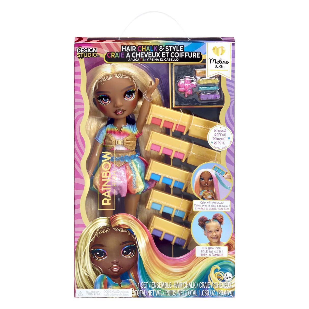 Mga entertainment poupée haute couture arc-en-ciel avec craie pour cheveux - meline gold