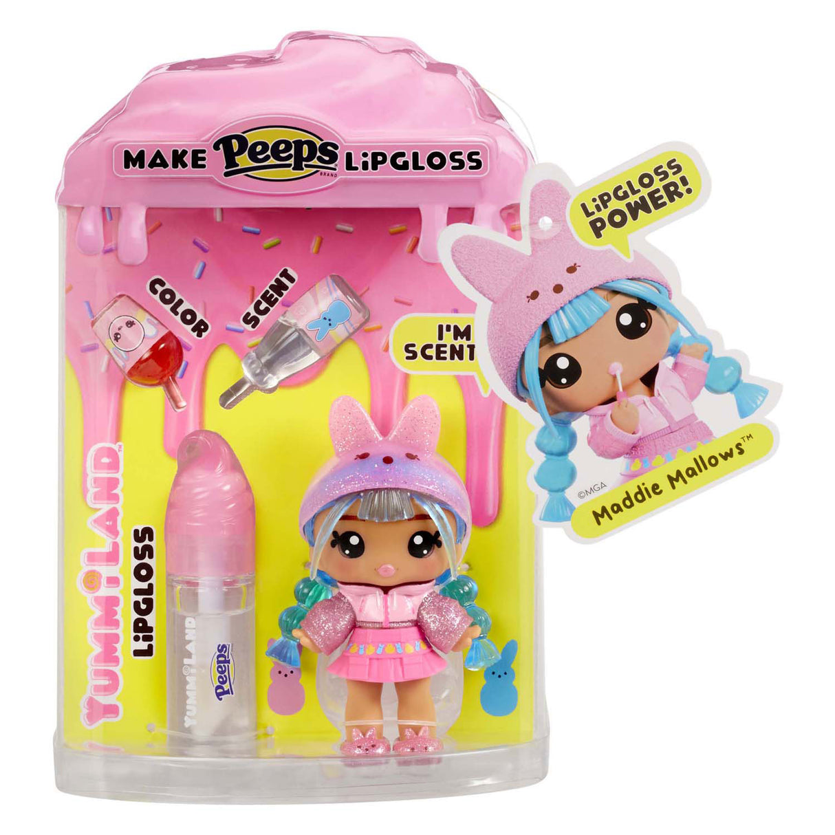 Mga Entertainment Yummiland Doll - Pâques Marsha Peeps Rose avec ensemble de brillant à lèvres