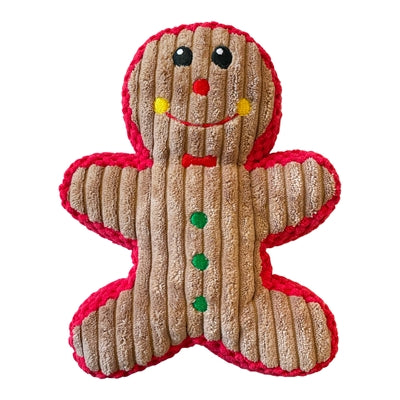 Tissu côtelé de bonhomme en pain d'épices de Noël avec des animaux de compagnie heureux