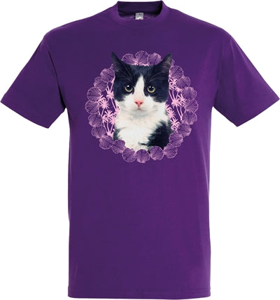 Tee shirt chat noir blanc violet