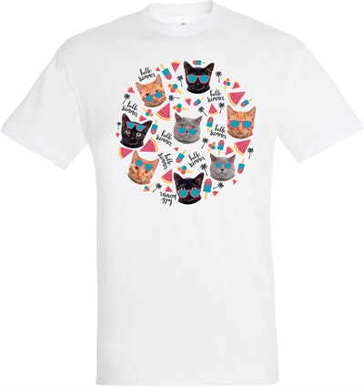 Tee shirt bonjour été chats blanc