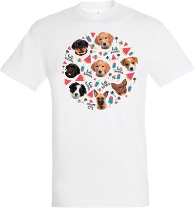 Tee shirt bonjour été chiots blanc