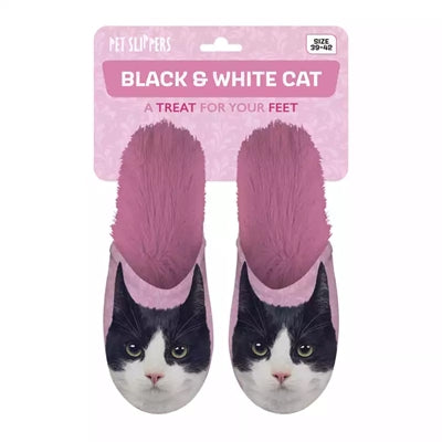 Babouche noir blanc chat rose