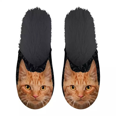 Babouche chat orange noir