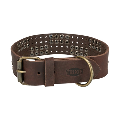 Trixie collier pour chien rivet rustique cuir graissé marron foncé