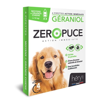 Hery Zeropuce gouttes anti-puces pour chien géraniol sans produits chimiques