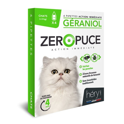 Hery Zeropuce gouttes anti-puces pour chat géraniol sans produits chimiques