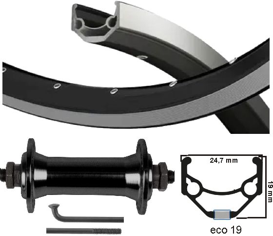 Roue avant Kgs 28 pouces (622) zac eco 19 moyeu de patte noir argent