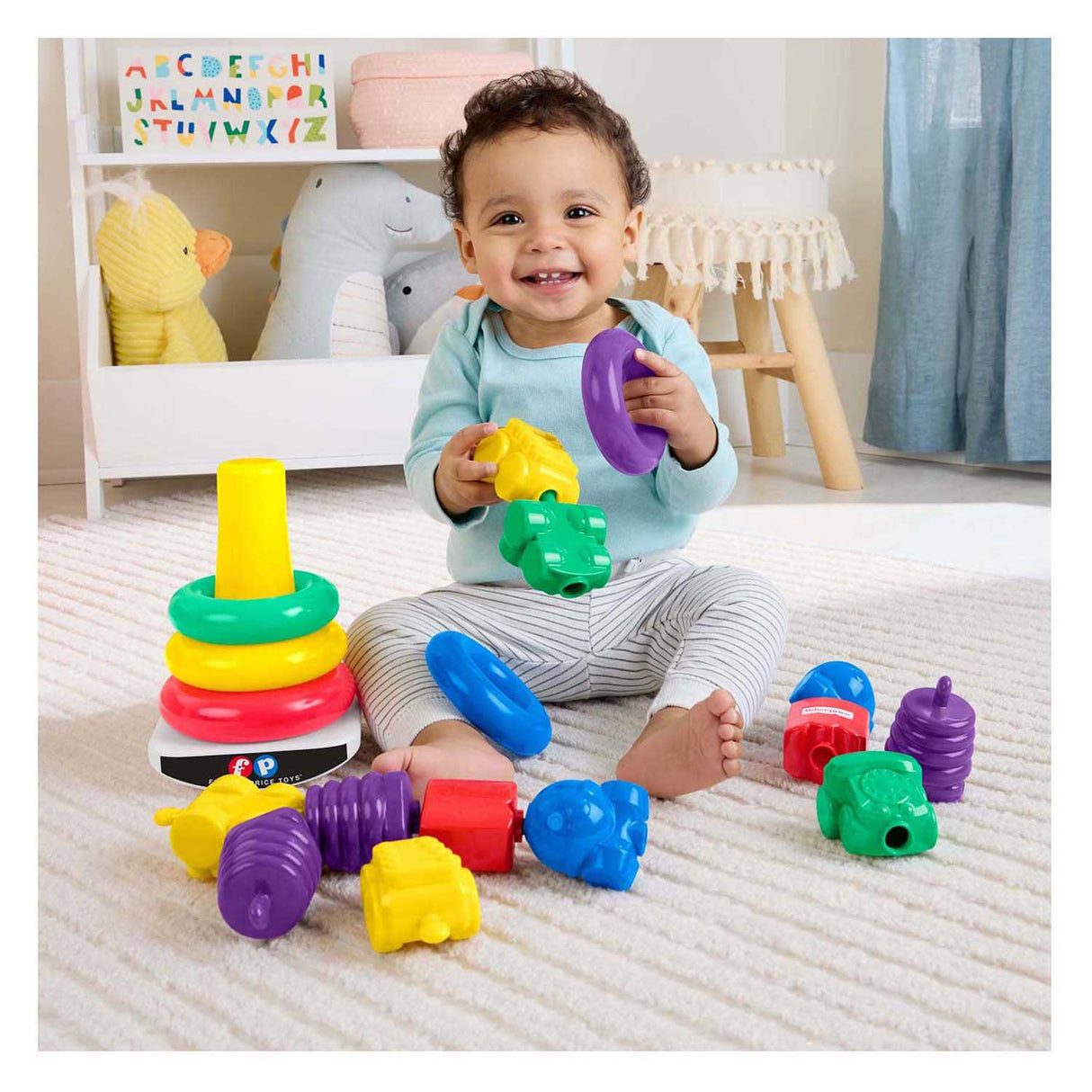 Tour d'empilage Fisher Price et perles à cliquer