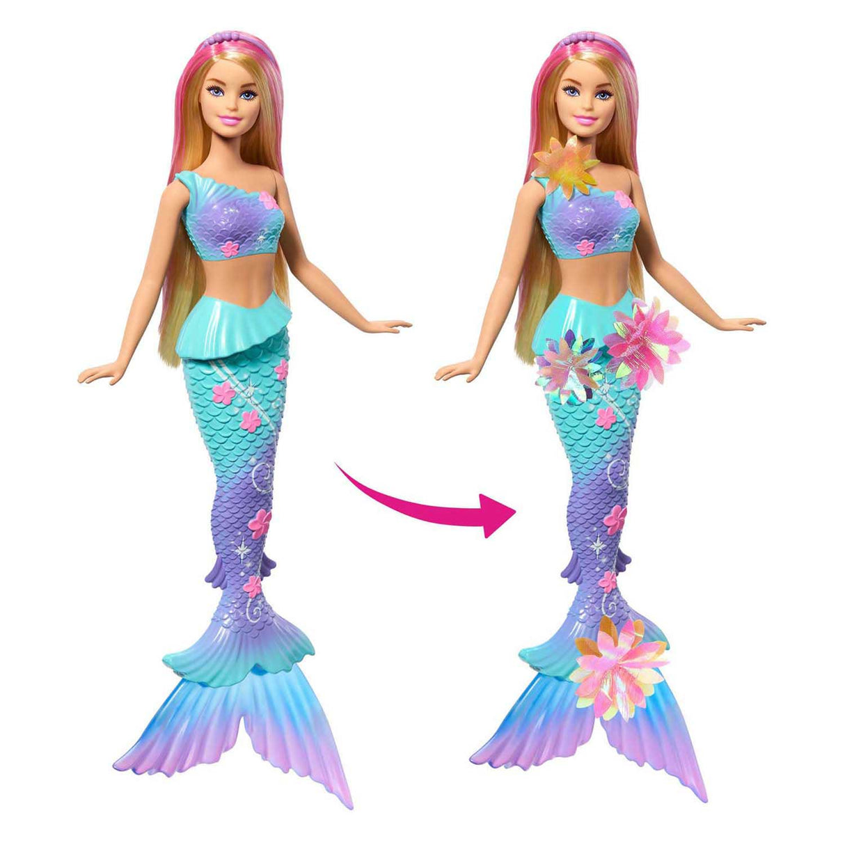 Barbie sirène avec fleurs magiques bleues