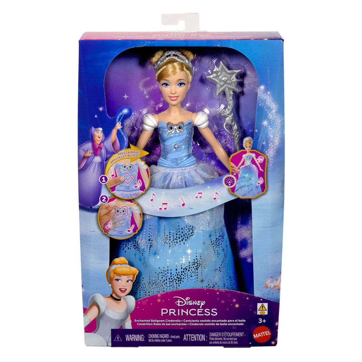 Mattel Disney Princess Cendrillon – Enchantante poupée-mannequin en robe de bal avec spectacle de lumière et de son