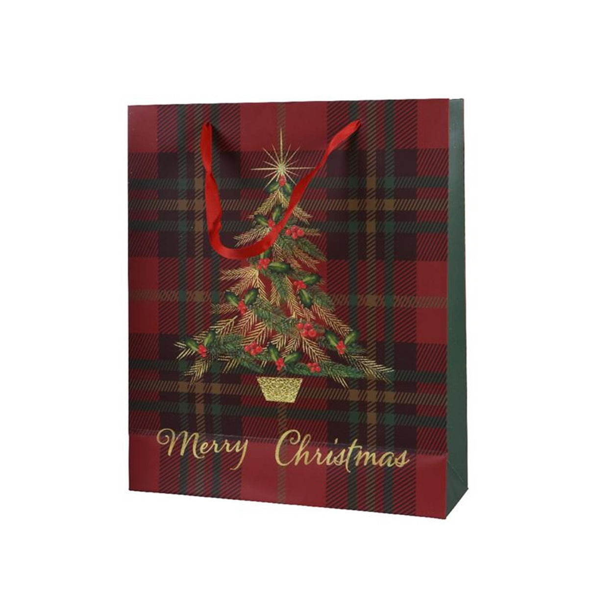 Decoris sac cadeau sapin de Noël rouge 8x18x24cm