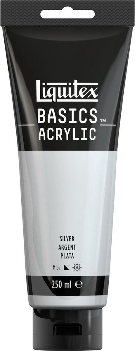 Liquitex 88700242 peinture acrylique basics argent – 250 ml | peinture acrylique pour artistes | viscosité moyenne | effet métallique pour peindre sur toile