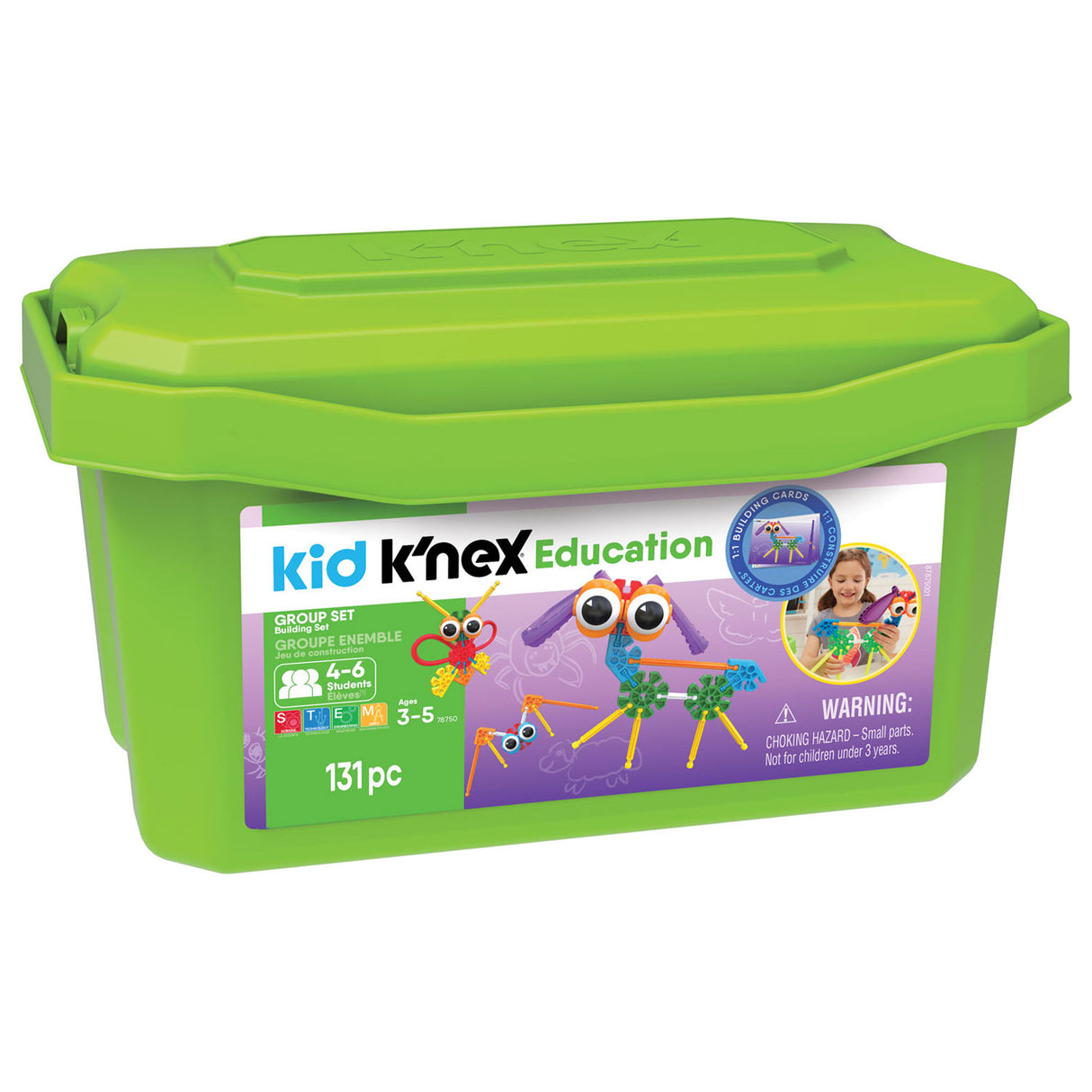 Ensemble groupe pour enfants K'nex dans une boîte de rangement, 131 pcs.