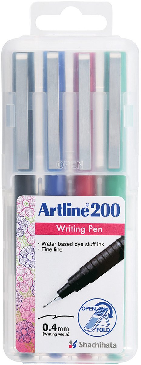 Marqueur Artline 200 - 1 x lot de 4 feutres fins - largeur de trait 0,4 mm - différentes couleurs