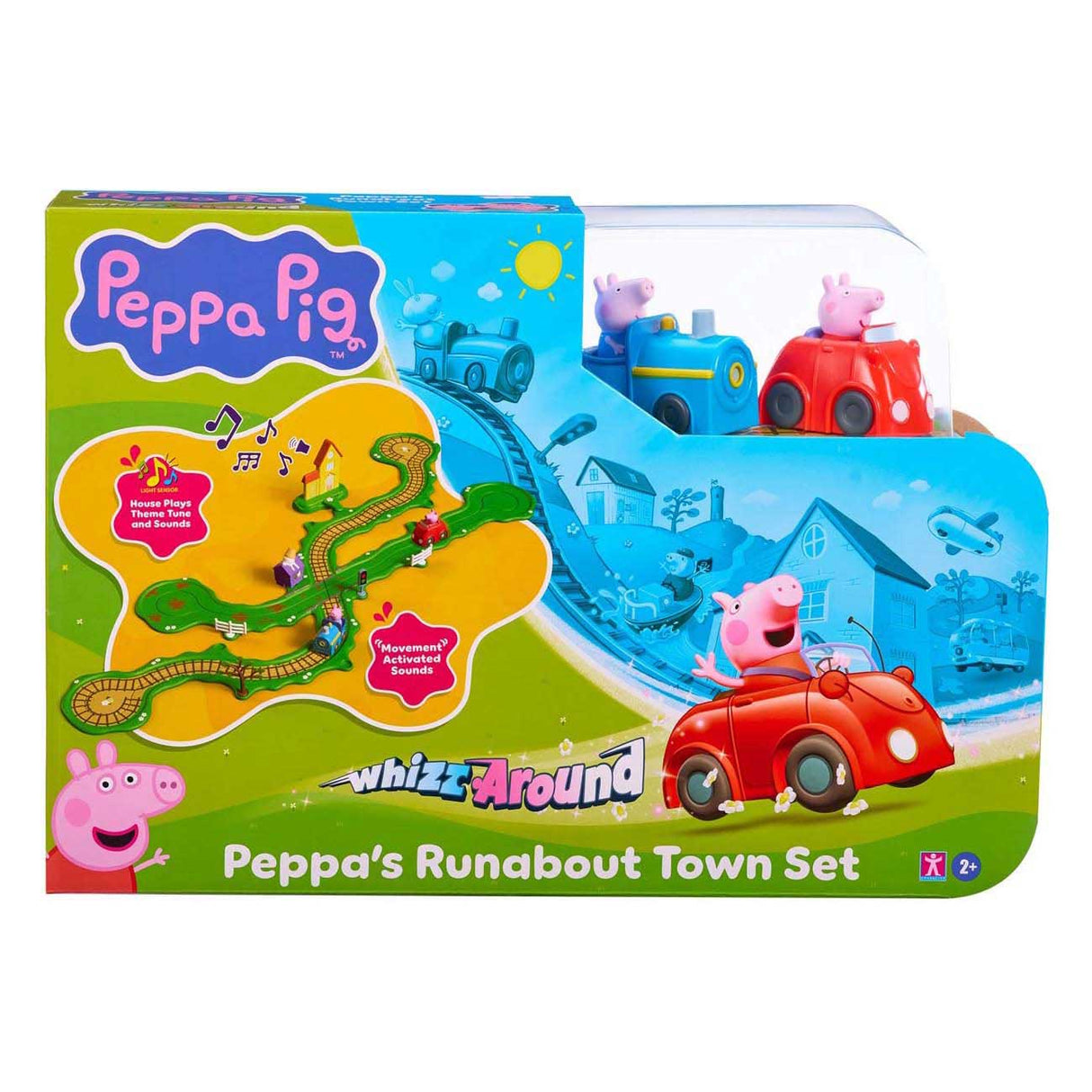 Gear2play Peppa Pig Whiz Around - Ensemble de jeu Peppa's Ring Road à travers la ville - Piste modulaire pour les véhicules Wizz Around - Interactif avec musique et son