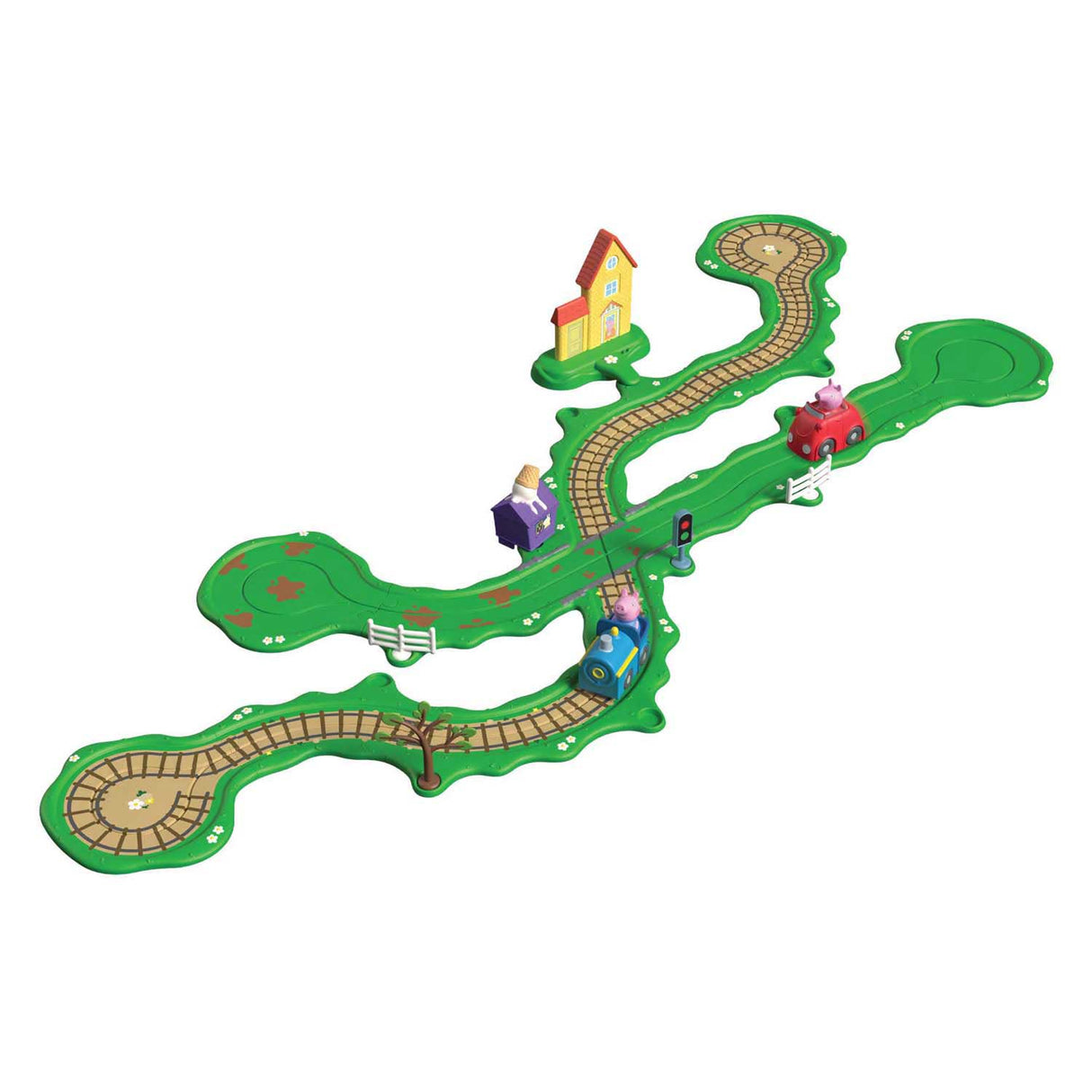 Gear2play Peppa Pig Whiz Around - Ensemble de jeu Peppa's Ring Road à travers la ville - Piste modulaire pour les véhicules Wizz Around - Interactif avec musique et son