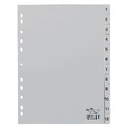 Onglets numériques durables 6512 12 onglets 11 trous gris