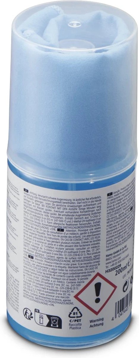 Spray nettoyant pour écran Hama 200 ml + chiffon de nettoyage