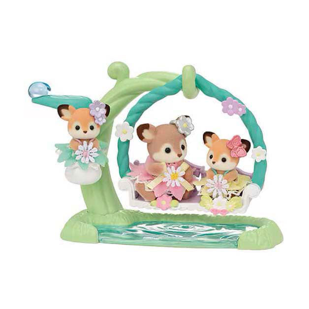 Sylvanian family 5801 bébé cerf - balançoire fleurie - 3 figurines de jeu douces et veloutées