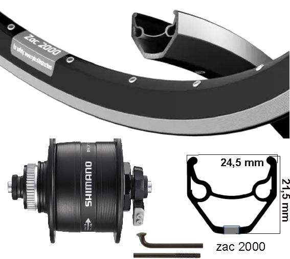 Shimano roue avant 28 pouces 622 moyeu dynamo v-brake disque centerlock QR patte