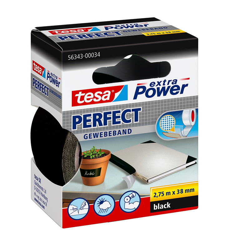 Tesa ruban textile parfait extra power band 2,75x38 mm noir
