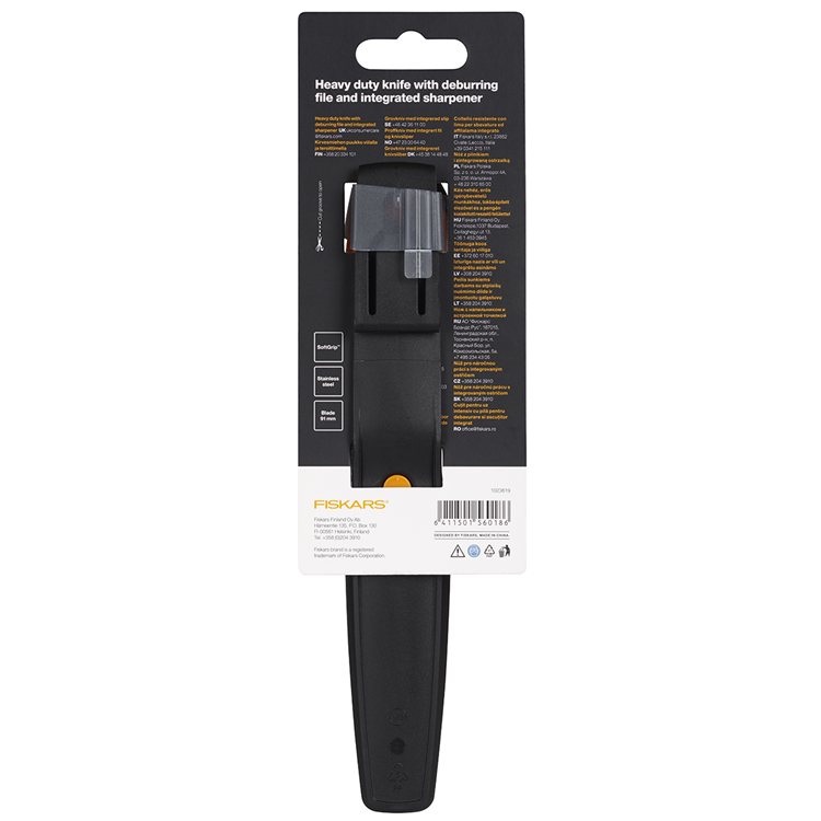 Couteau robuste Fiskars avec aiguiseur (vert)