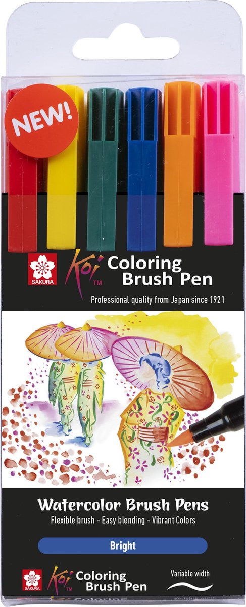 Ensemble de stylos pinceaux de coloration Sakura koi, lumineux, 6 couleurs