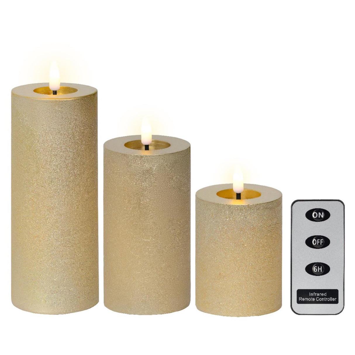 Lumineo LED set de bougies cire 3 pièces or