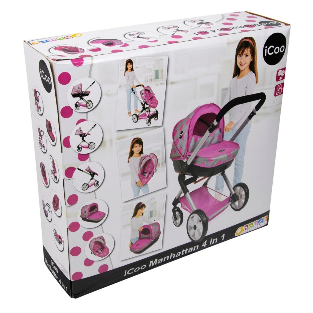 Poussette de poupée Manhattan 4 en 1 Basic icoo rose noir