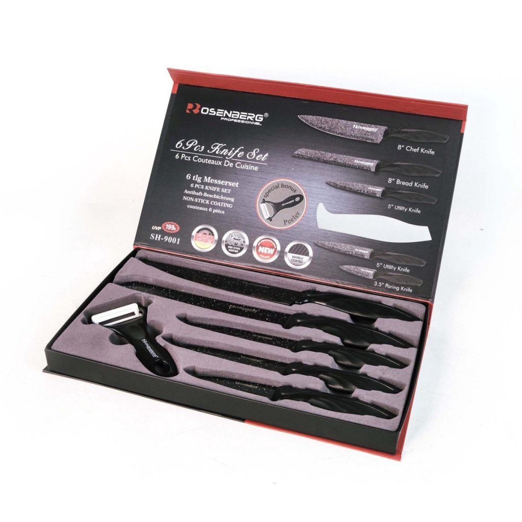 Set de couteaux Basic Rosenberg 6 pièces noir blanc