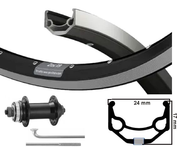 Roue avant Kgs 28 pouces (622) jante noir-argent patte de verrouillage central