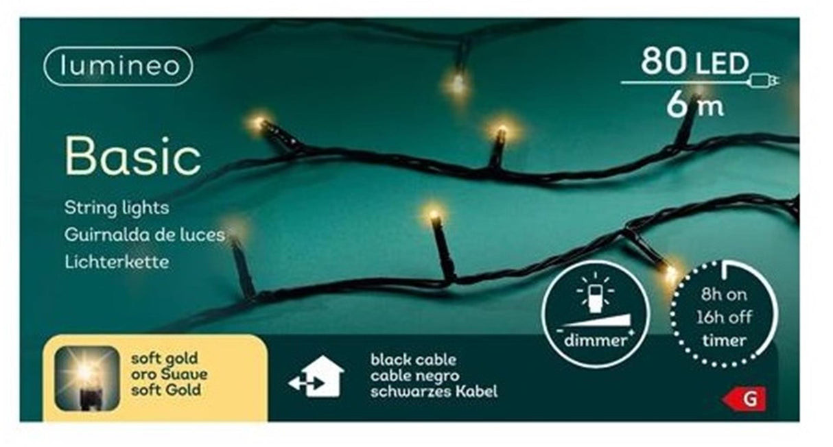Lumineo Lumières de Noël basic 80led extérieur 6m champagne
