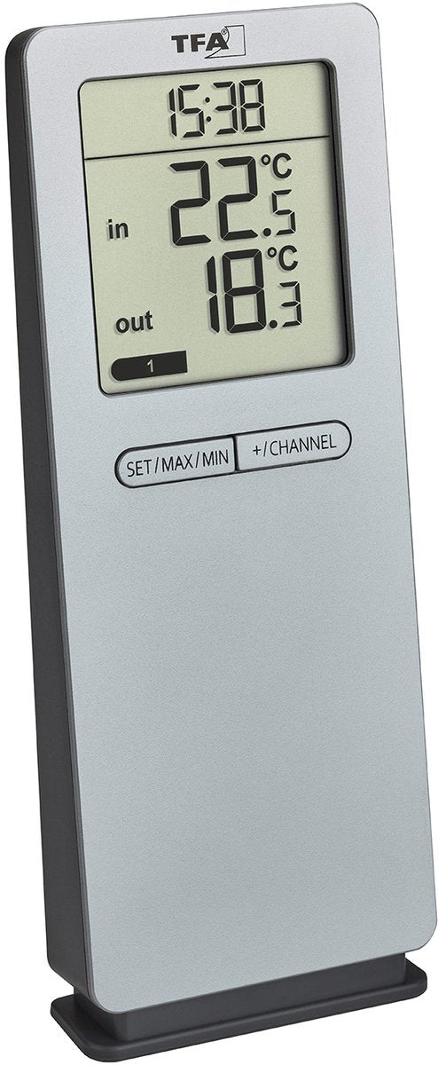 Tfa Dostmann Funk Thermomètre Logoneo 30.3071.54 Thermomètre sans fil numérique Argent