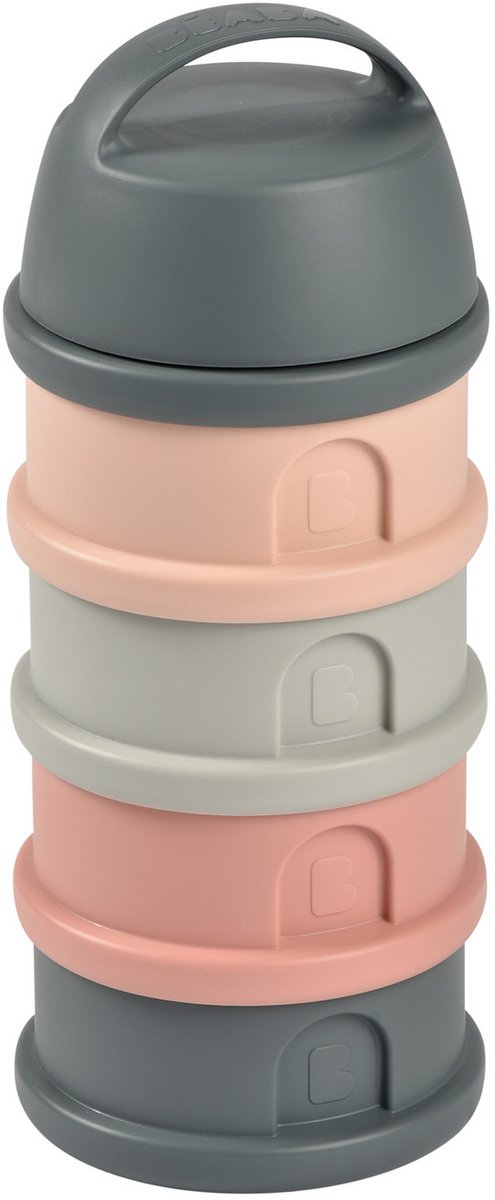 Tour à lait Béaba - boîtes doseuses de lait en poudre pour bébé - tour à lait en poudre 4 couches - récipients de conservation des aliments pour bébé - tour à poudre sans BPA - gris rose