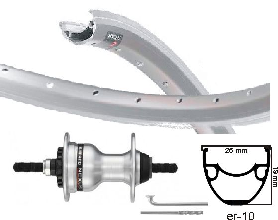 Kgs roue avant 28 pouces (622) mach-1 er-10 jante argent frein à rouleaux axe solide