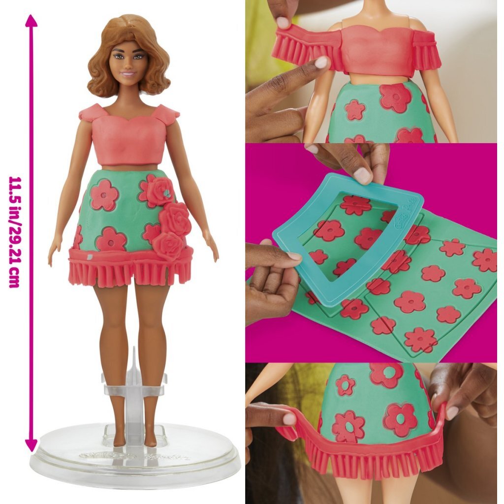 Play-doh set fleurs et franges barbie - confectionner des vêtements de poupée - pâte à modeler