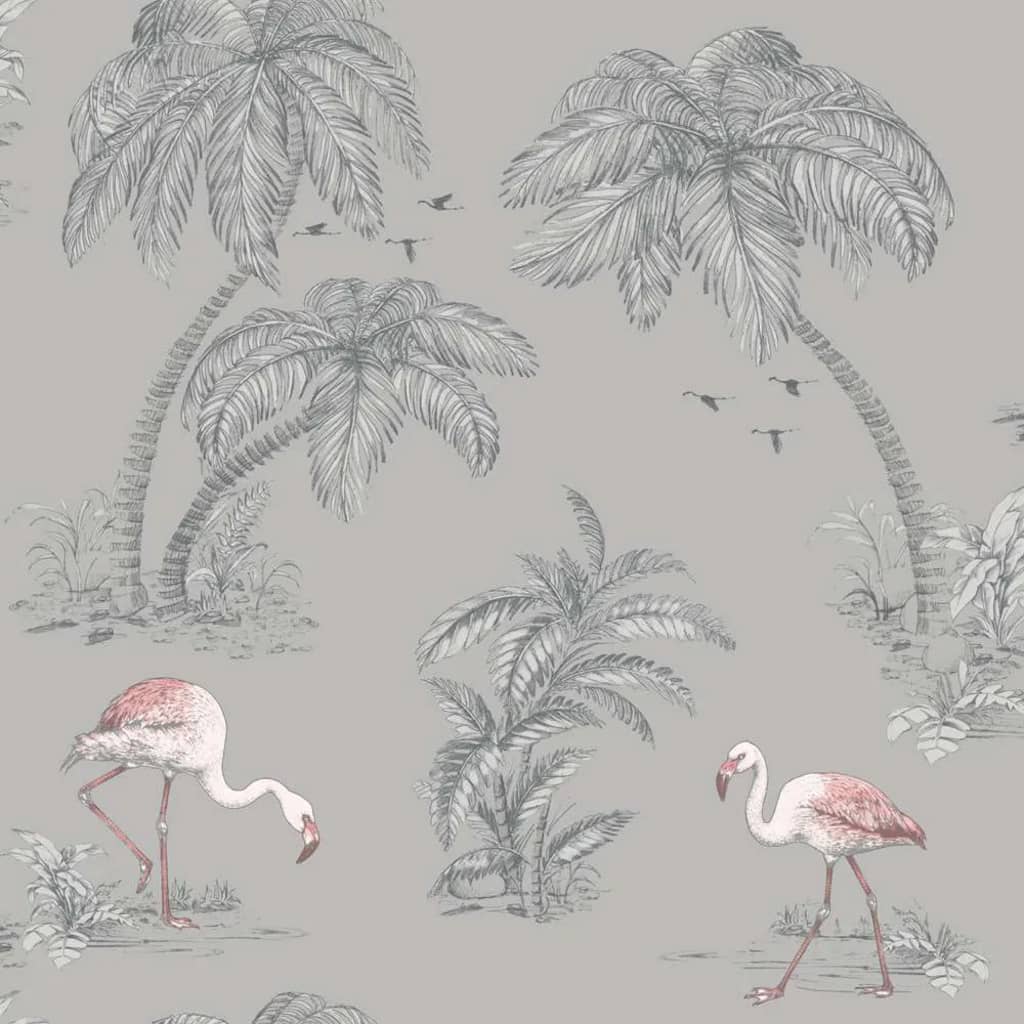Dutch wallcoverings papier peint hollandais flamant rose gris
