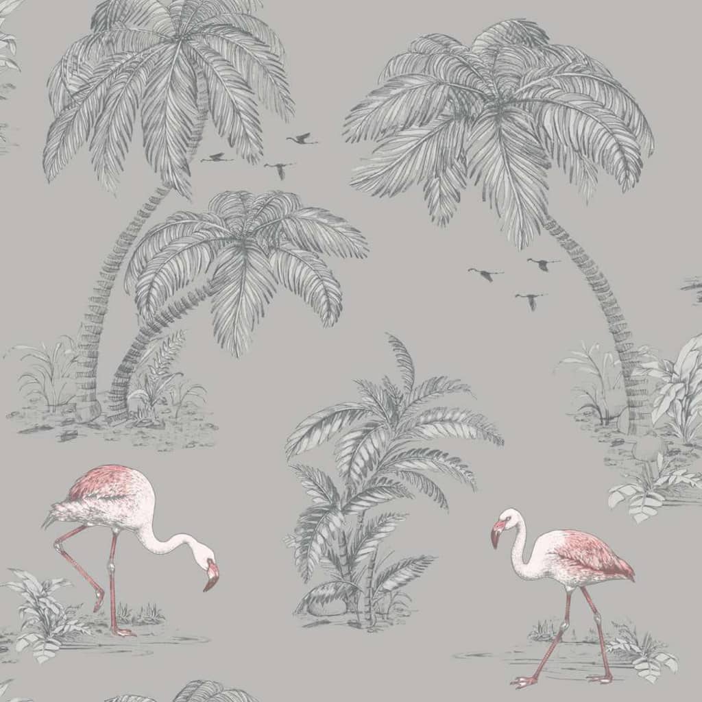 Dutch wallcoverings papier peint hollandais flamant rose gris