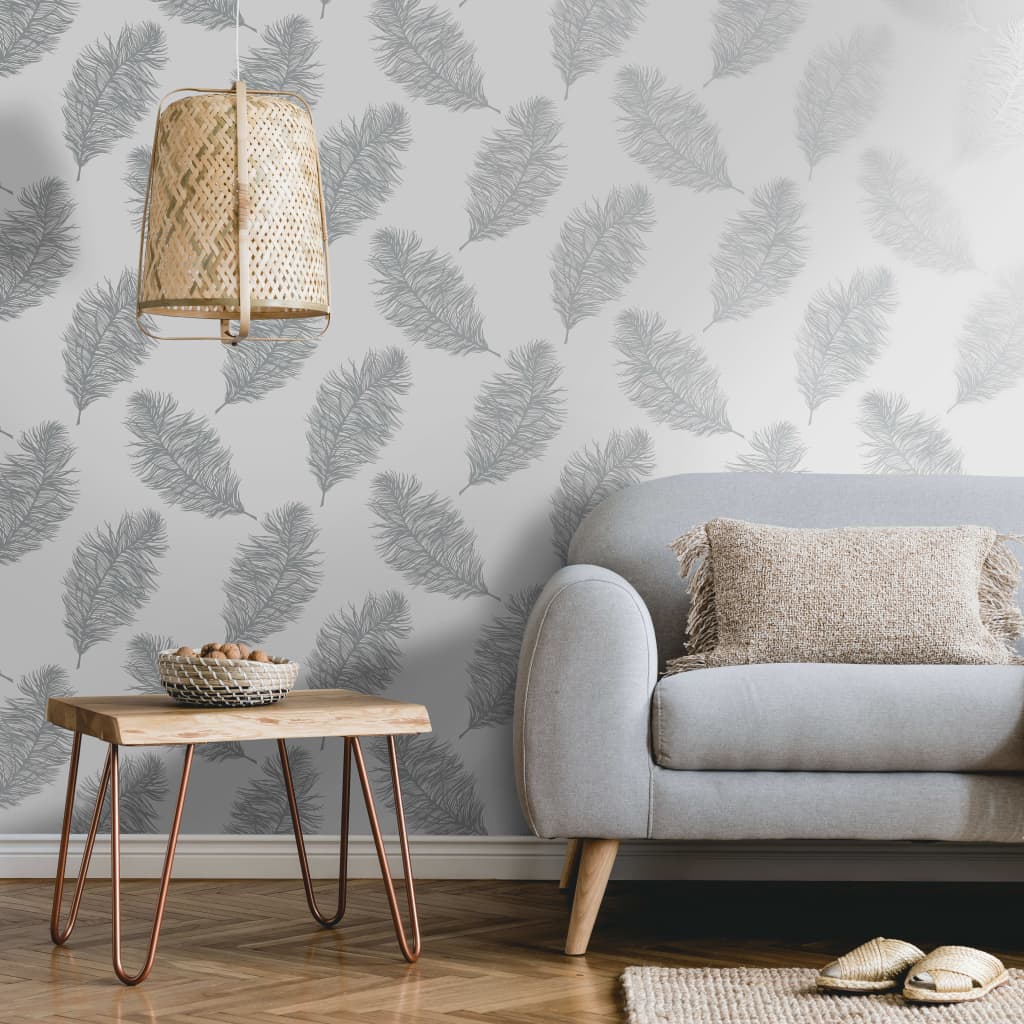 Papier peint mural néerlandais feux de plumes gris clair