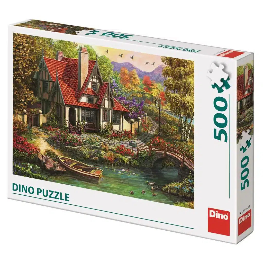 Puzzle dinosaure Dinotoys - chalet sur un lac - 500 pièces