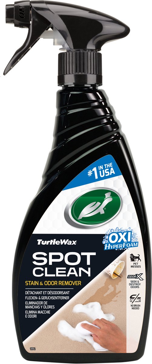 Turtle Wax Spot Clean - élimine les taches et les odeurs en quelques secondes - rafraîchit les textiles de tapis - élimine les taches les plus tenaces sans brosse - sans propulseurs - laisse un parfum frais - 500 ml