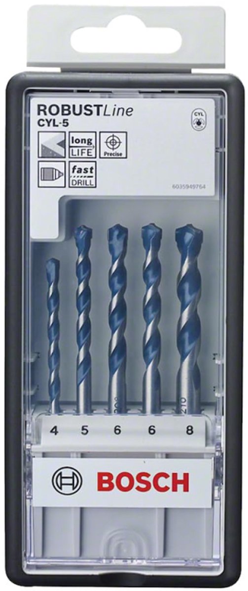Bosch - Jeu de 5 forets à béton robustes cyl-5 4 ; 5 ; 6 ; 6 ; 8mm